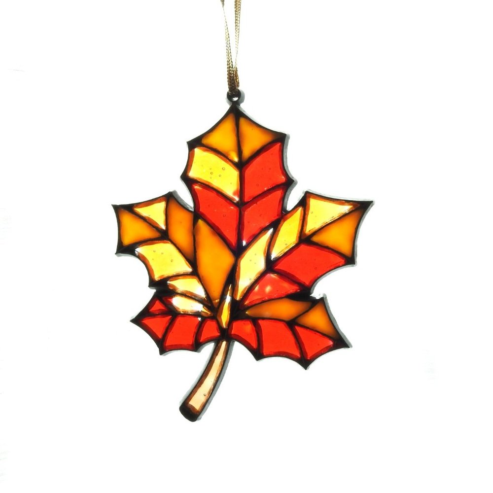 Vintage Stained Glass Mosaic Maple Leaf Suncatcher